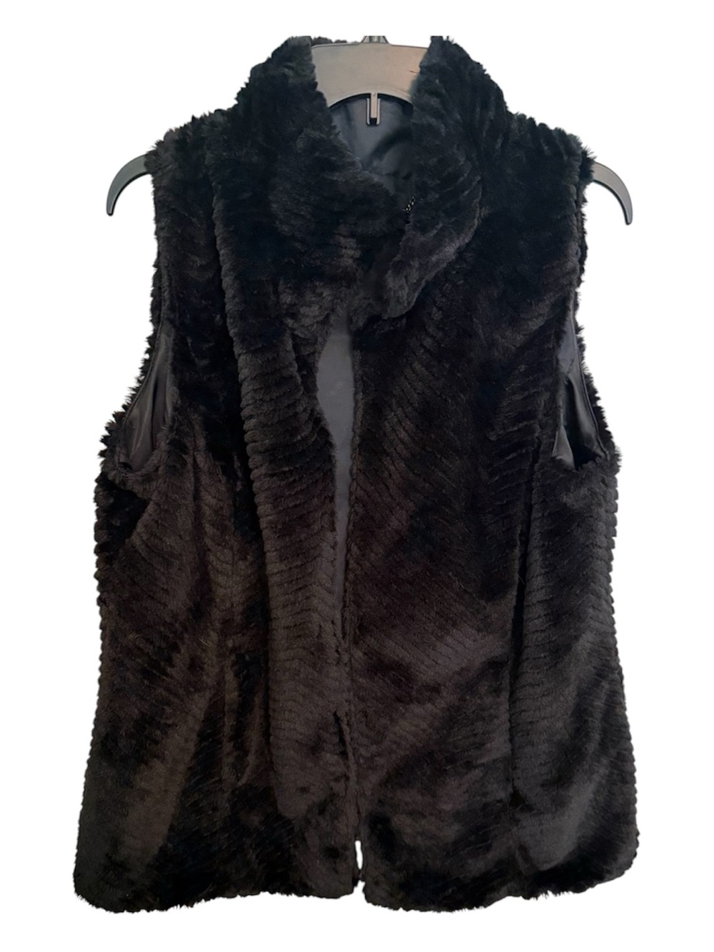 White House Black Market Black Faux Fur Sleeveless Vest